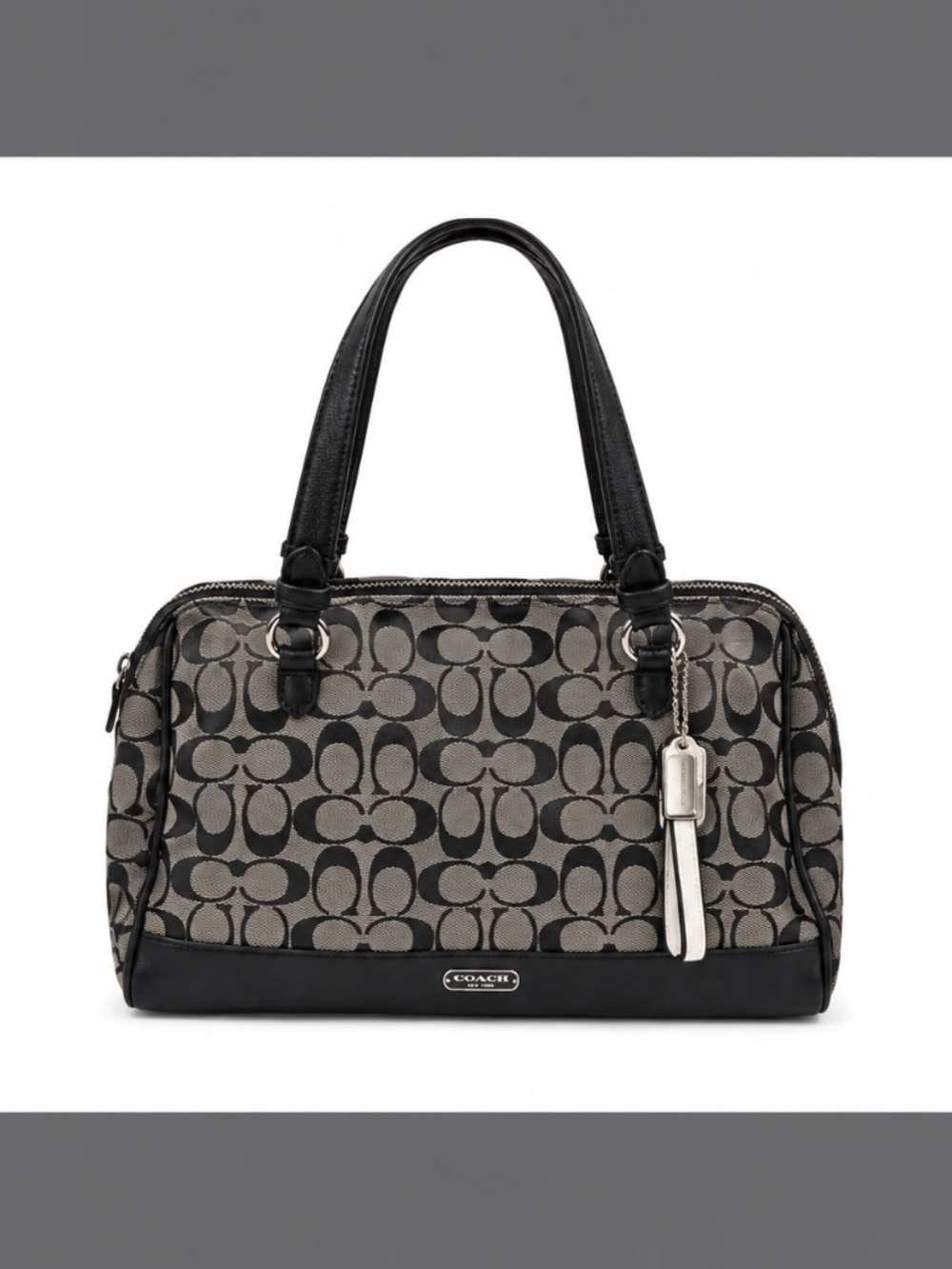 Coach F31921 Signature C Black Gray Jacquard Satchel Bag